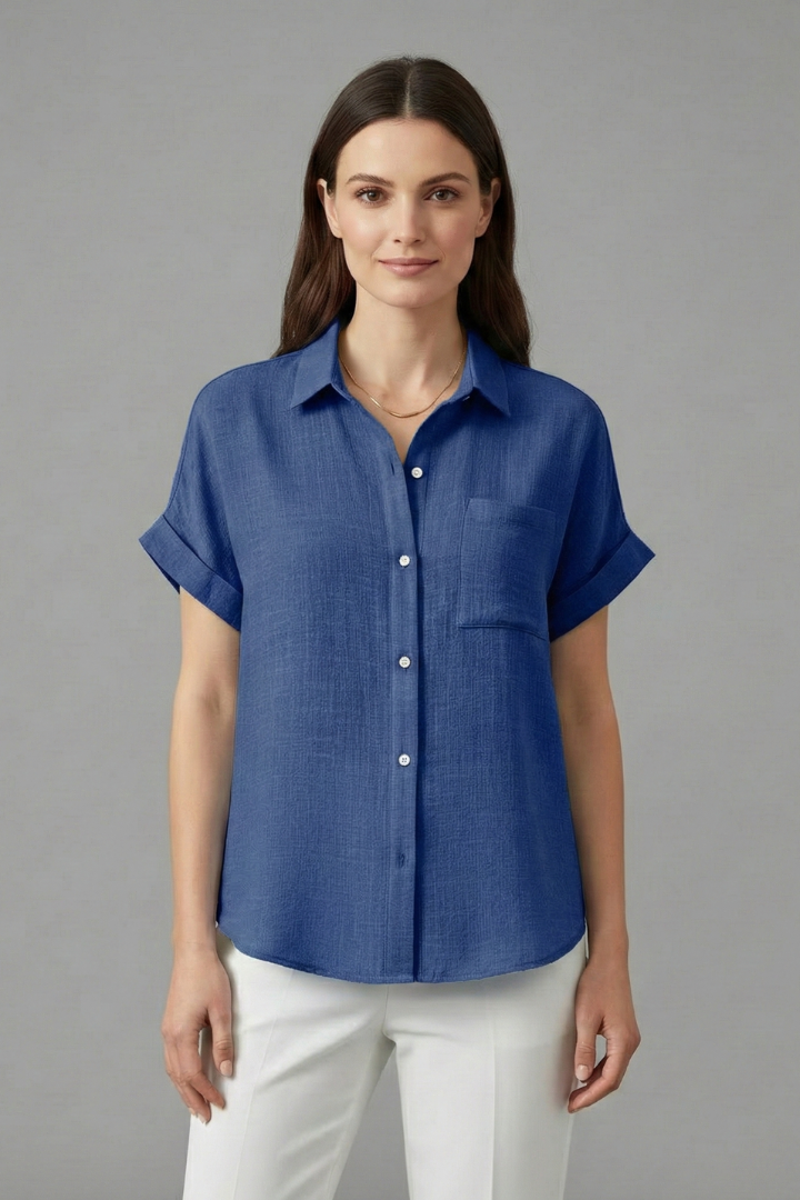 Anastasia | Women's Collared Short Sleeve Blouse with Chest Pocket