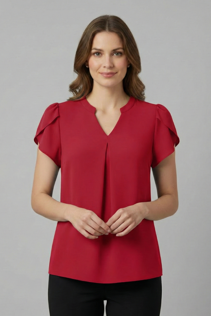 Beverley | Women's V-Neck Short Sleeve Blouse with Relaxed Fit