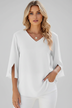 Beverley | Women's V-Neck Short Sleeve Blouse with Relaxed Fit