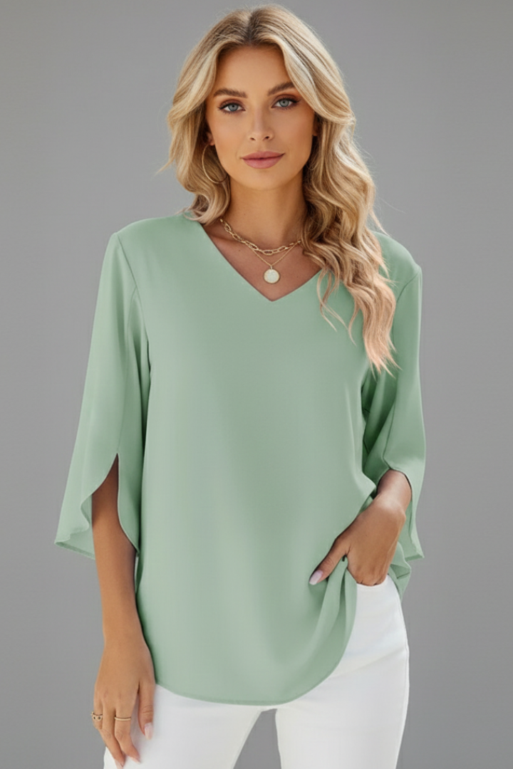 Beverley | Women's V-Neck Short Sleeve Blouse with Relaxed Fit