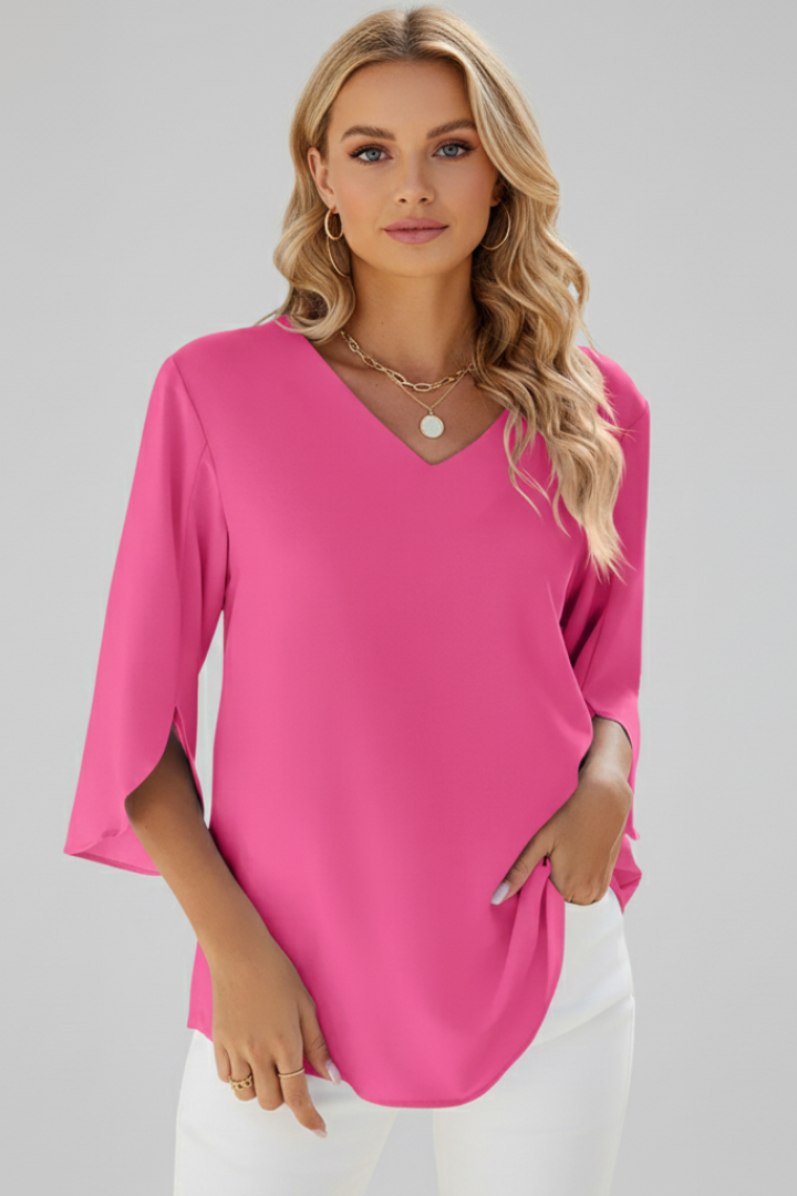 Beverley | Women's V-Neck Short Sleeve Blouse with Relaxed Fit