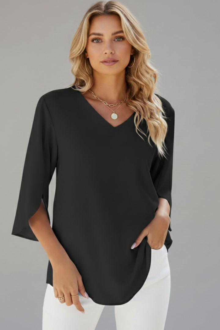 Beverley | Women's V-Neck Short Sleeve Blouse with Relaxed Fit