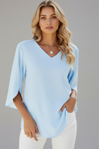 Beverley | Women's V-Neck Short Sleeve Blouse with Relaxed Fit