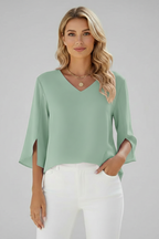 Jocelyn | Women's V-Neck Short Sleeve Blouse