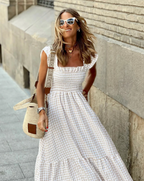 Bettina | Women's Square Neck Ruffle Strap Maxi Dress