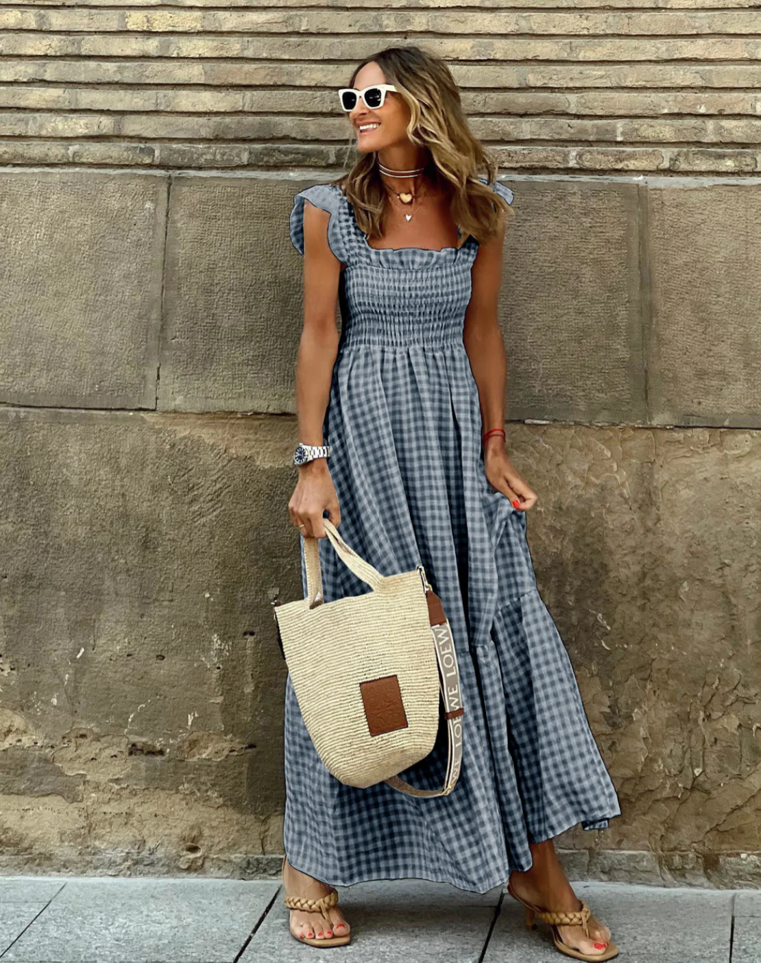 Bettina | Women's Square Neck Ruffle Strap Maxi Dress