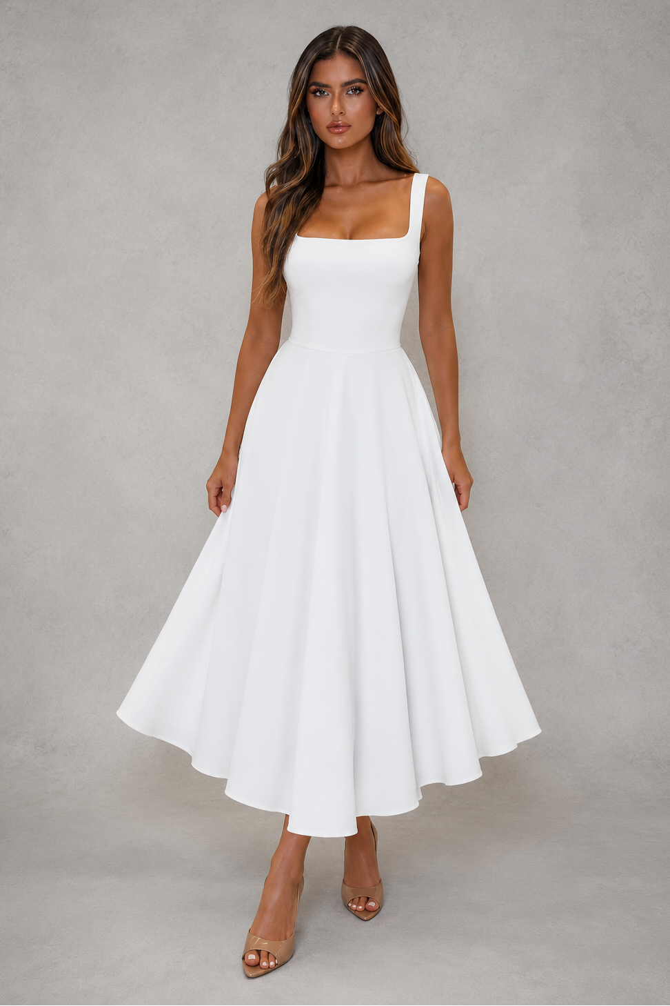 Elzbieta | Women's Square Neck A-Line Midi Dress