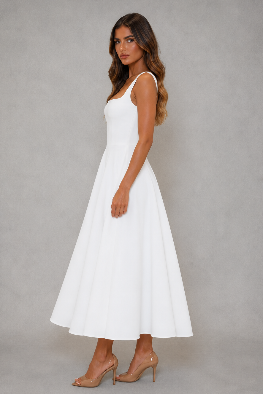 Elzbieta | Women's Square Neck A-Line Midi Dress