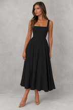Elzbieta | Women's Square Neck A-Line Midi Dress