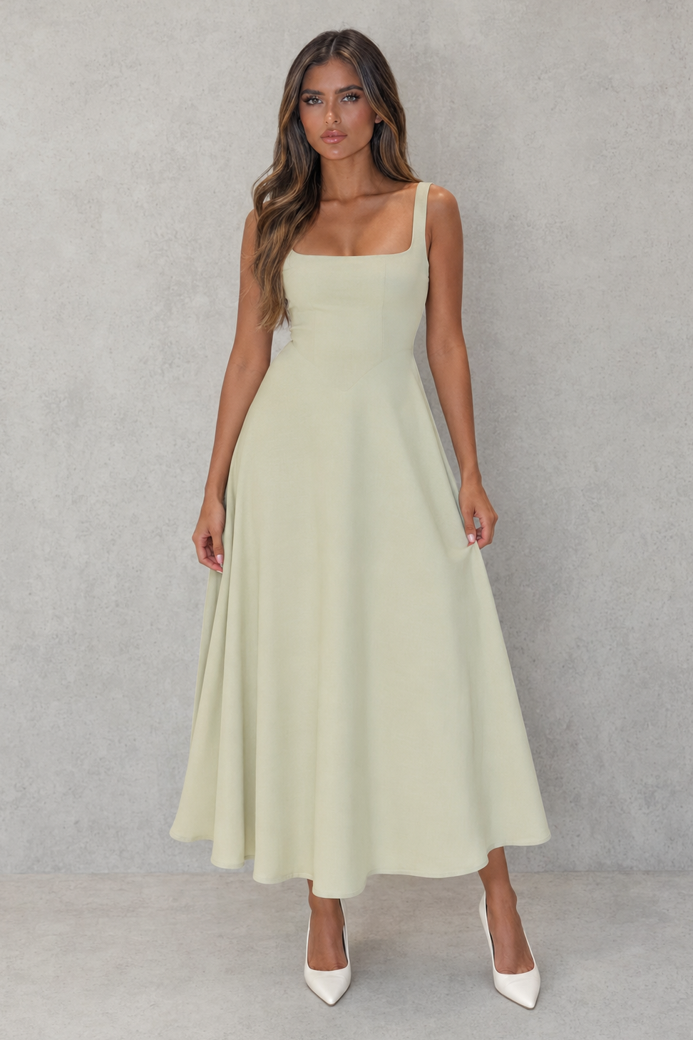 Elzbieta | Women's Square Neck A-Line Midi Dress