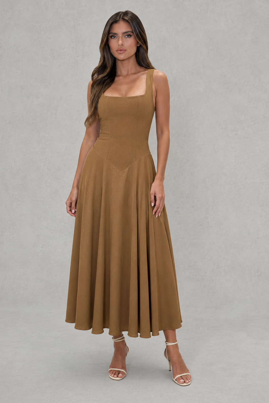 Elzbieta | Women's Square Neck A-Line Midi Dress