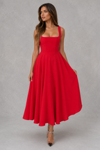 Elzbieta | Women's Square Neck A-Line Midi Dress