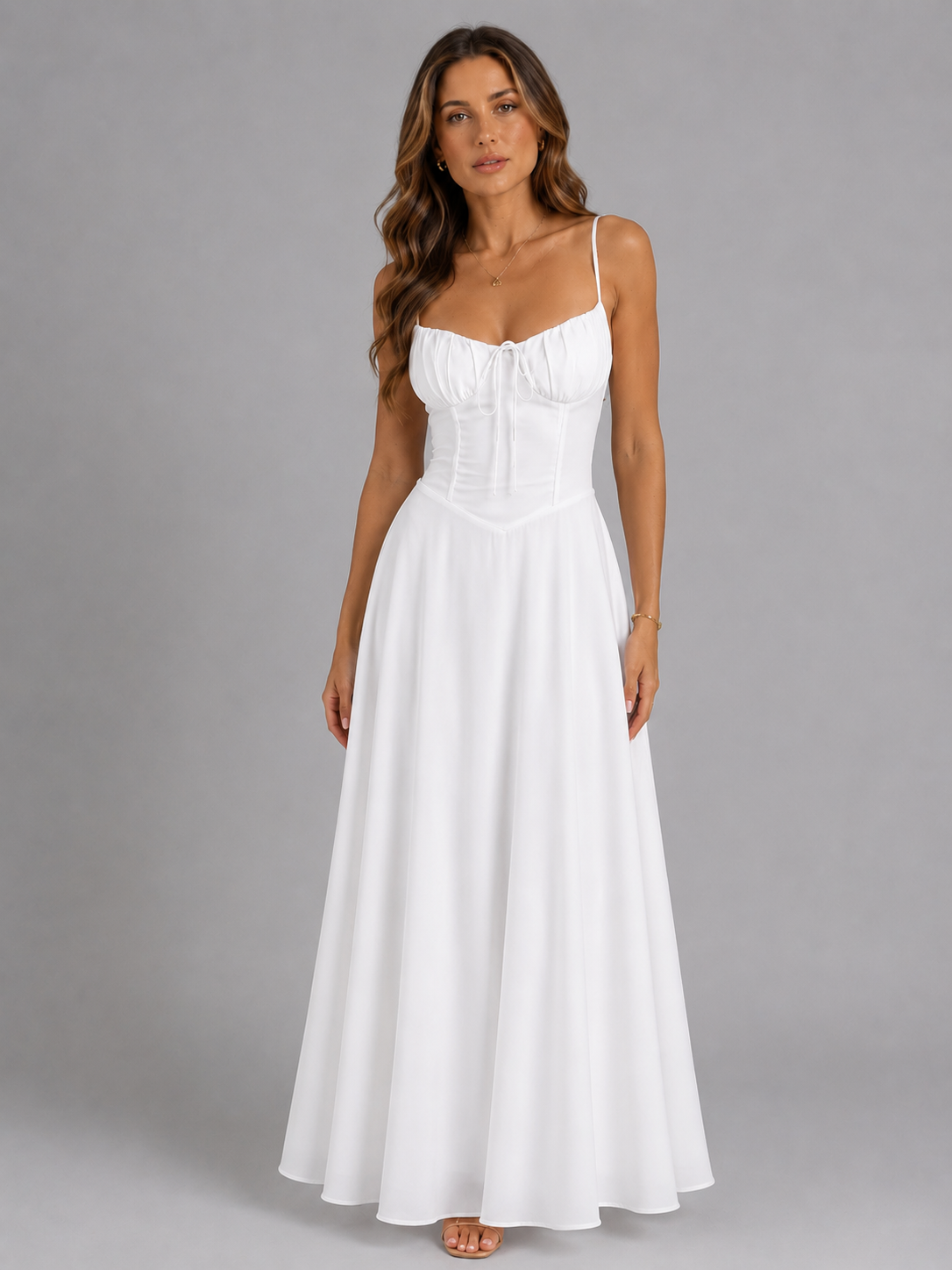 Idelette | Women's Strappy Maxi Dress with Gathered Bust