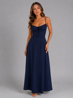 Idelette | Women's Strappy Maxi Dress with Gathered Bust