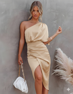 Kastanja | Women's One-Shoulder Ruched Midi Dress