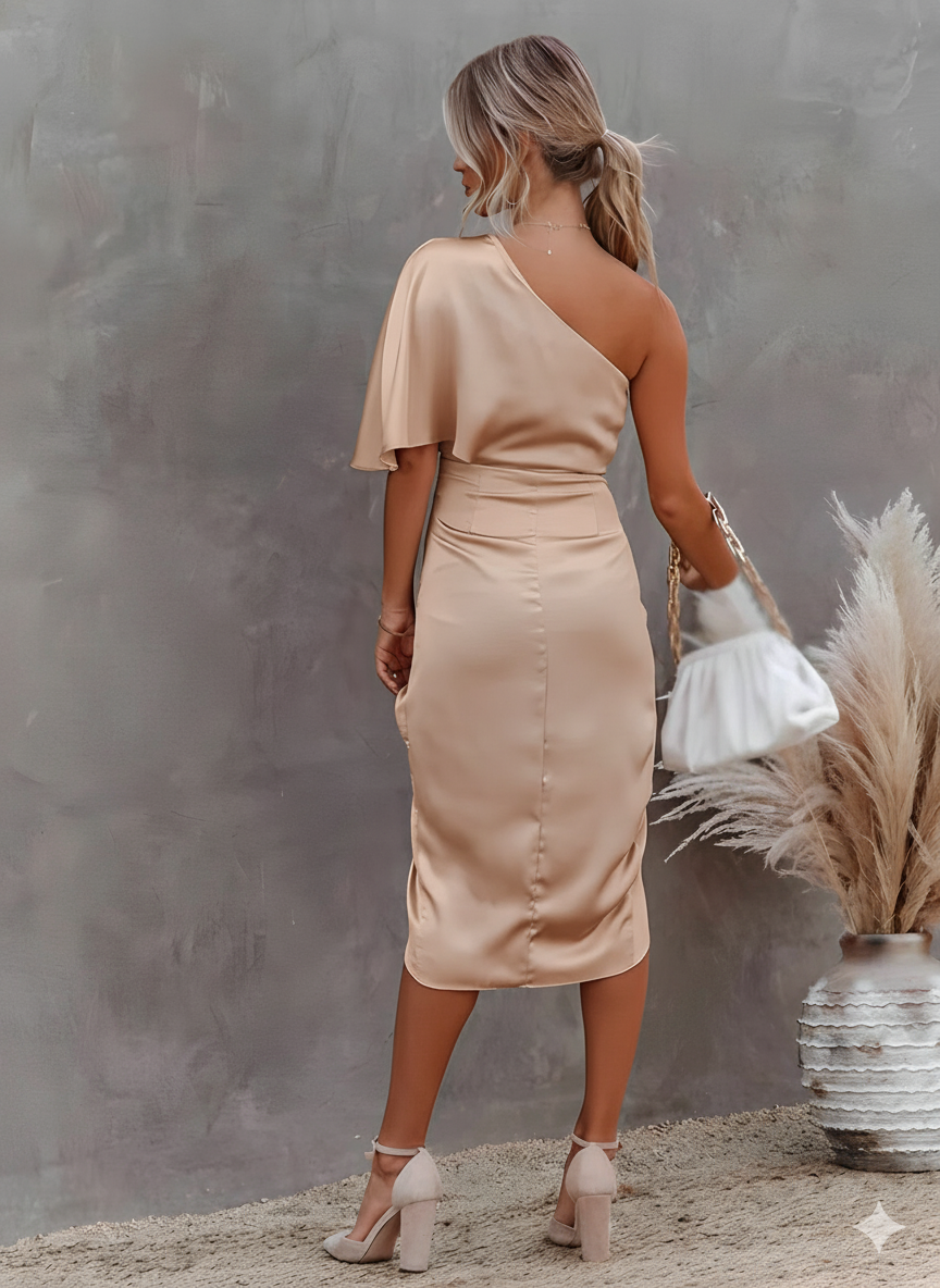 Kastanja | Women's One-Shoulder Ruched Midi Dress
