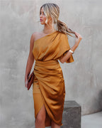 Kastanja | Women's One-Shoulder Ruched Midi Dress