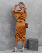 Kastanja | Women's One-Shoulder Ruched Midi Dress