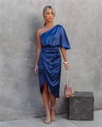 Kastanja | Women's One-Shoulder Ruched Midi Dress