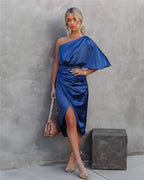 Kastanja | Women's One-Shoulder Ruched Midi Dress