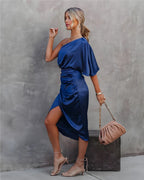 Kastanja | Women's One-Shoulder Ruched Midi Dress
