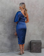 Kastanja | Women's One-Shoulder Ruched Midi Dress
