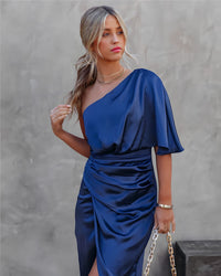 Kastanja | Women's One-Shoulder Ruched Midi Dress