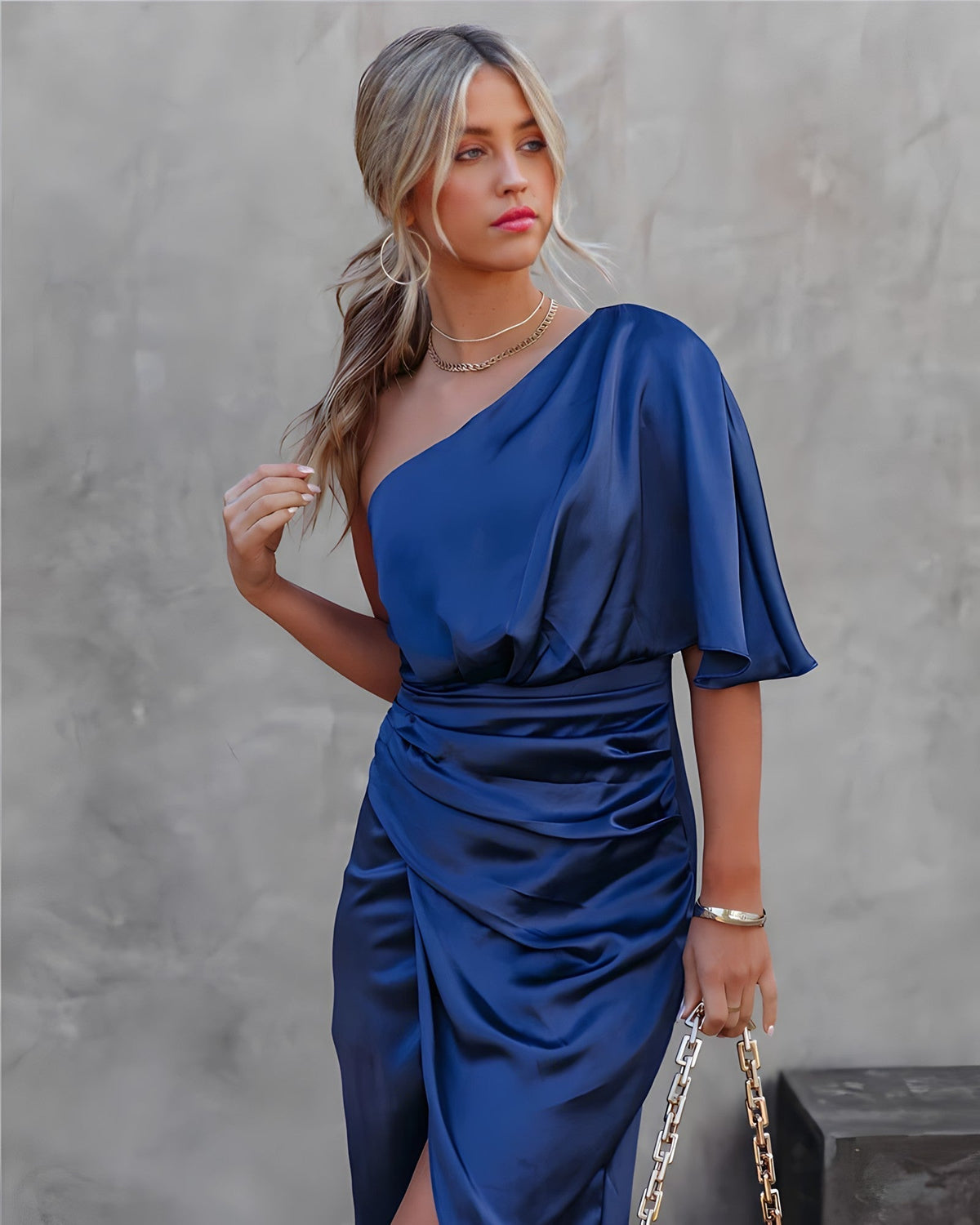 Kastanja | Women's One-Shoulder Ruched Midi Dress