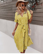 Judith | Women's Floral V-Neck Midi Dress with Belt