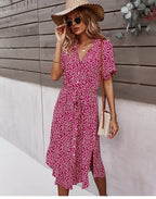 Judith | Women's Floral V-Neck Midi Dress with Belt