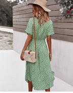 Judith | Women's Floral V-Neck Midi Dress with Belt