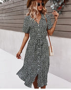 Judith | Women's Floral V-Neck Midi Dress with Belt