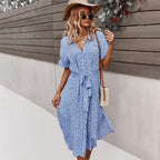 Judith | Women's Floral V-Neck Midi Dress with Belt