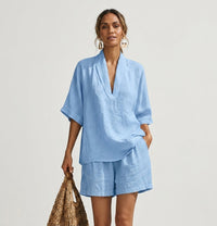 Cassia | Women's Relaxed Button-Front Top and Bermuda Shorts Set