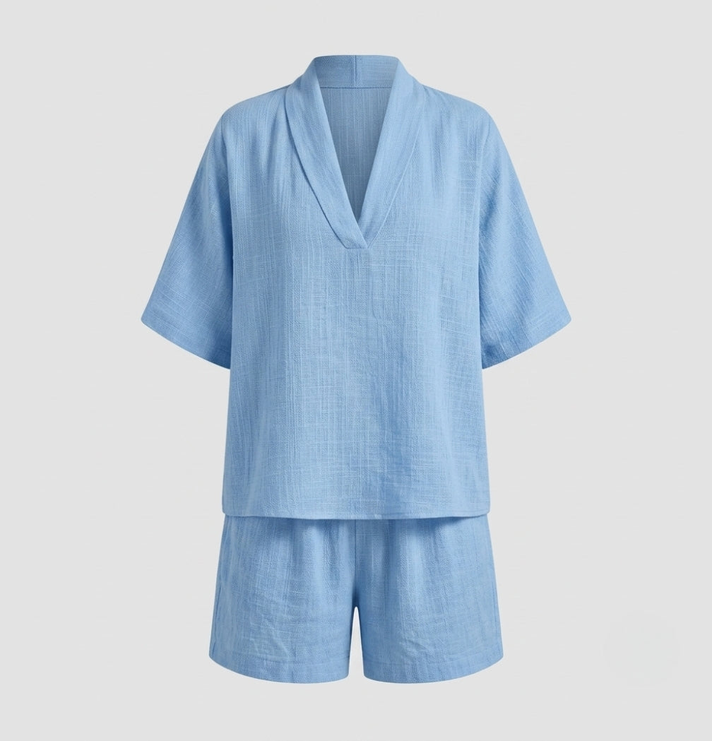 Cassia | Women's Relaxed Button-Front Top and Bermuda Shorts Set