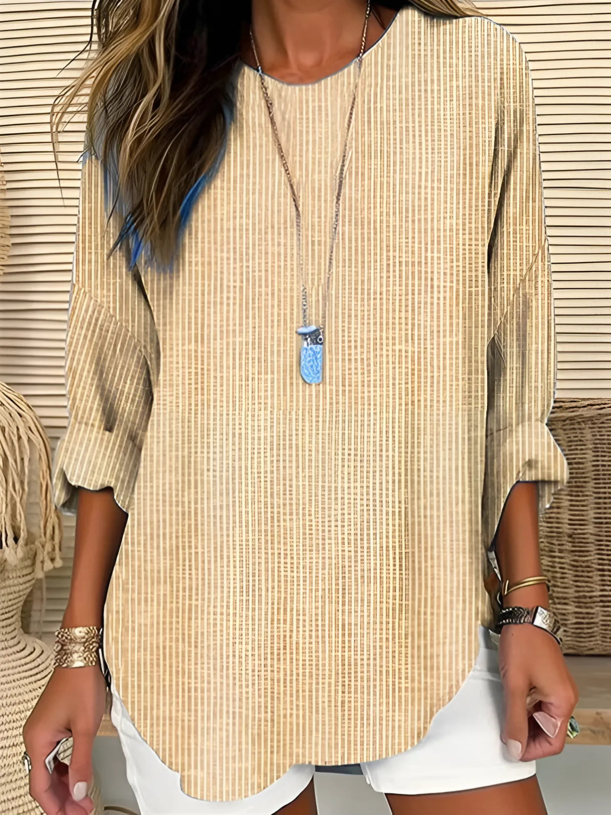 Diana | Women's Striped Round Neck Long Sleeve Blouse