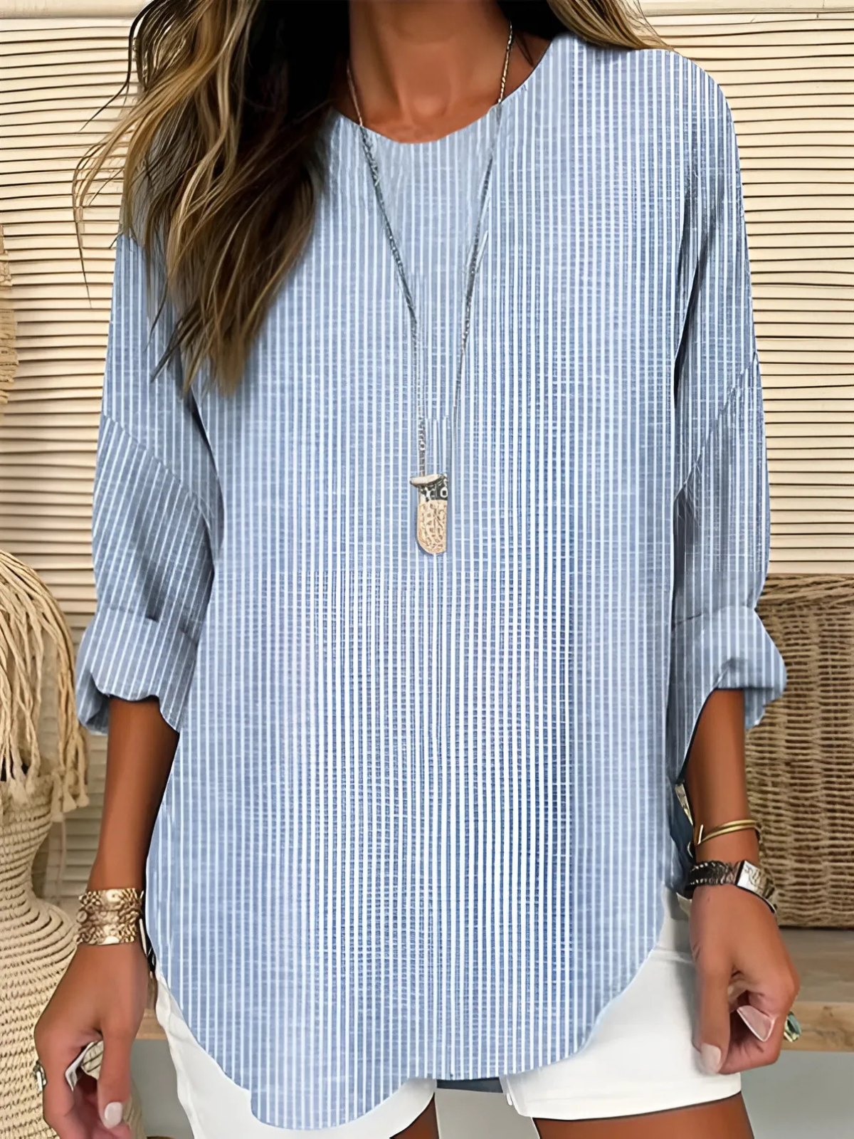 Diana | Women's Striped Round Neck Long Sleeve Blouse