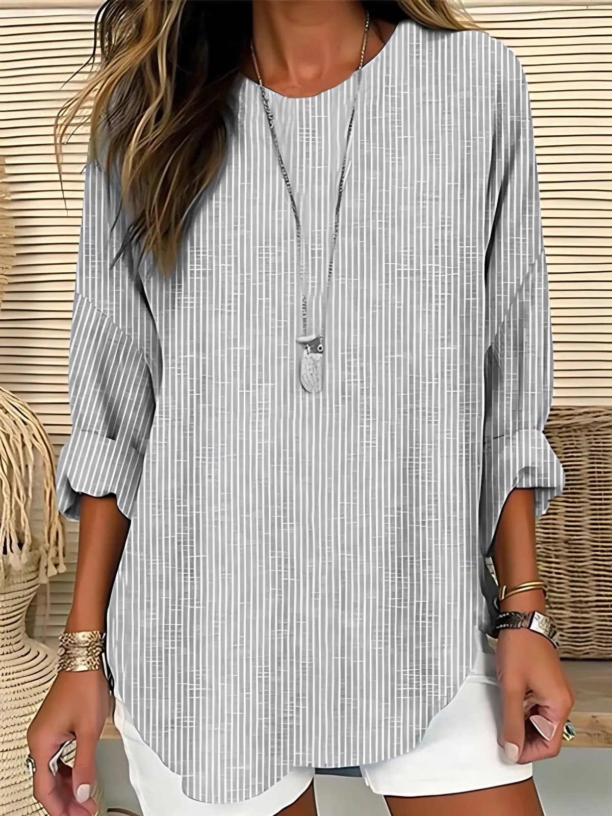 Diana | Women's Striped Round Neck Long Sleeve Blouse