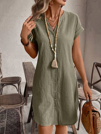 Simone | Women's Button-Front V-Neck Mini Dress
