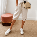 Elena | Women's High-Waist Cropped Trousers with Drawstring Waist
