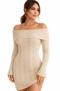 Vigdis | Off-Shoulder Ribbed Bodycon Midi Dress for Women