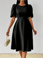 Thalie | Women's Puff Sleeve Cocktail Dress Midi Length