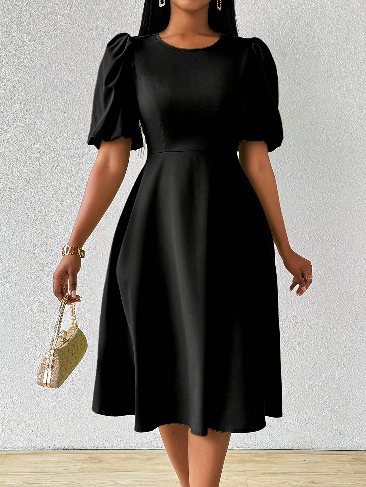 Thalie | Women's Puff Sleeve Cocktail Dress Midi Length