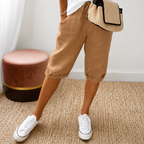 Elena | Women's High-Waist Cropped Trousers with Drawstring Waist