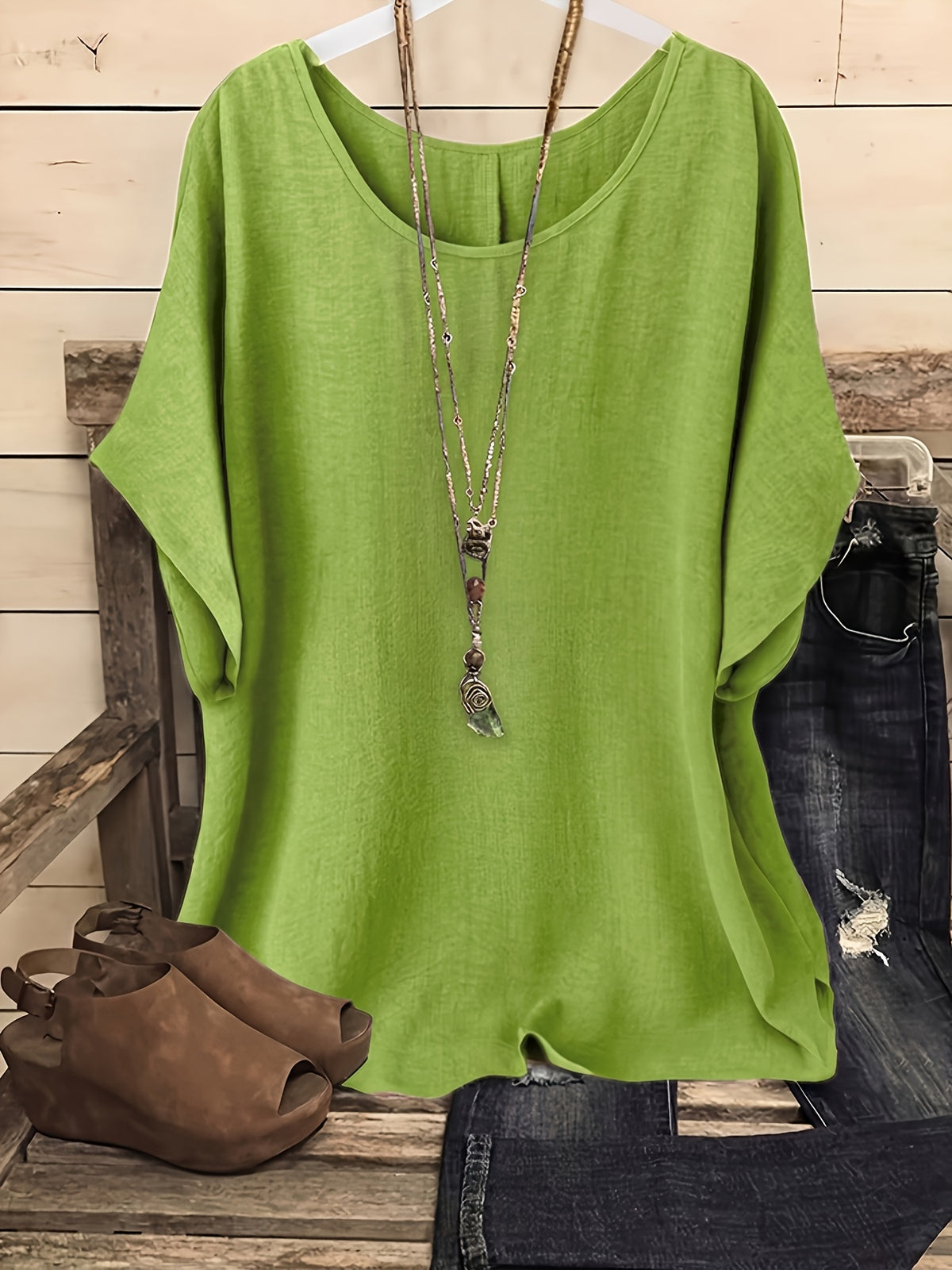 Maud | Women's Oversized Batwing-Sleeve Round-Neck Top