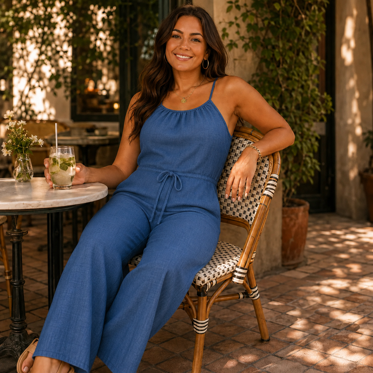 Laura | Women's Halter Wide-Leg Drawstring Jumpsuit