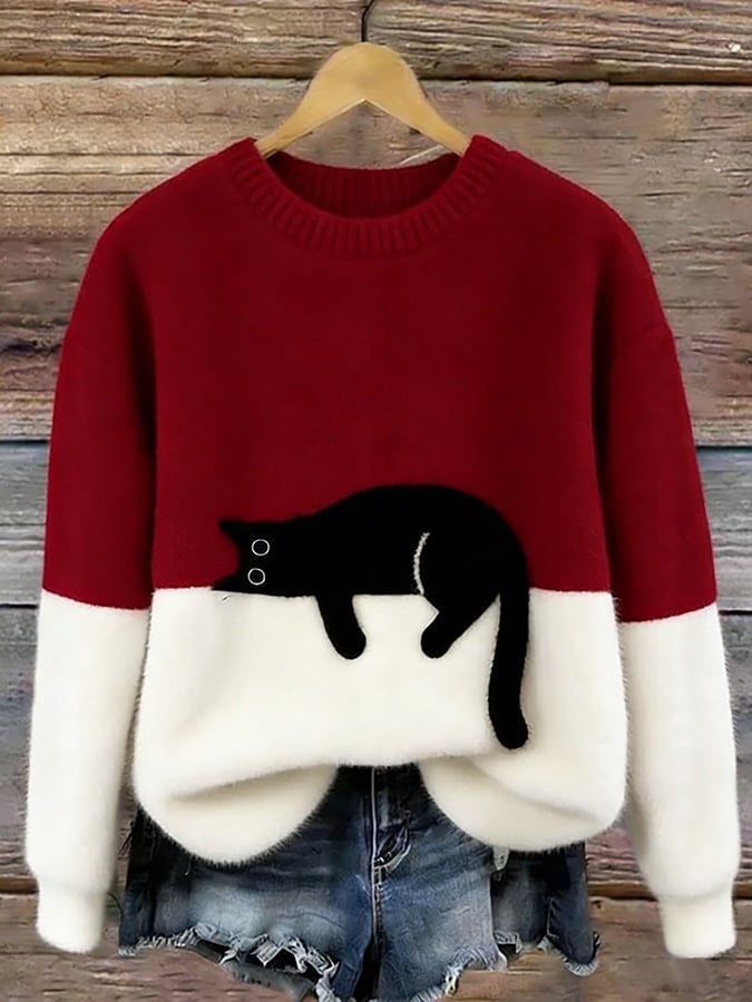 Ines Cat Motif Wool-Mix Knit Sweater