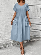 Solene | Women's A-Line Dress with Patch Pockets, Pleated Front