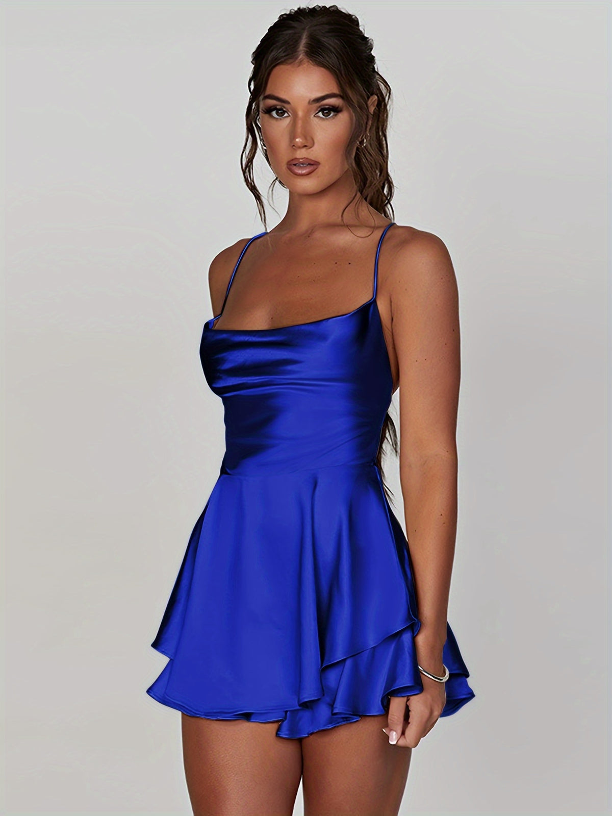 Skylar | Women's Square Neck Satin-Look Mini Dress