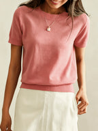Heleen | Women's Ribbed Knit Short Sleeve Sweater Top